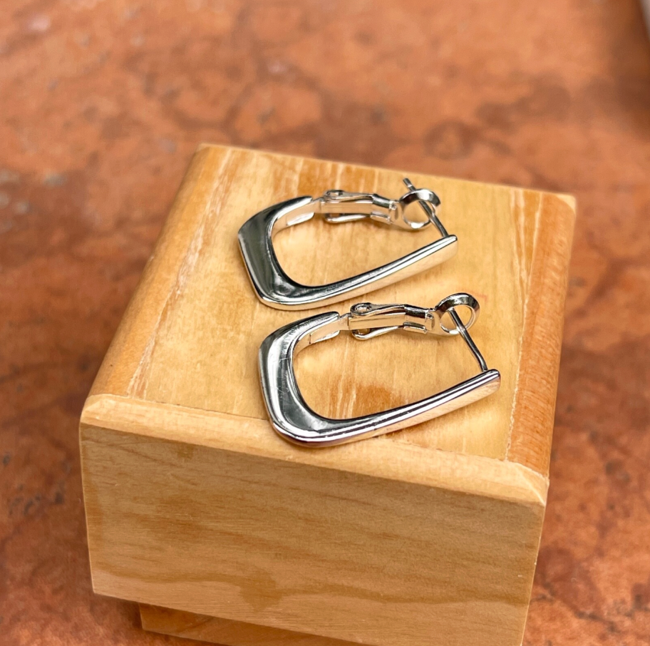 Sterling Silver Squared J-Hoop Earrings 18mm - LSJ