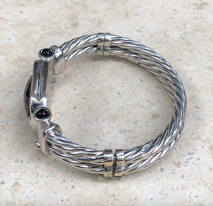 Estate 14KT White Gold Cabochon Onyx Cable Twist Bangle Bracelet - LSJ