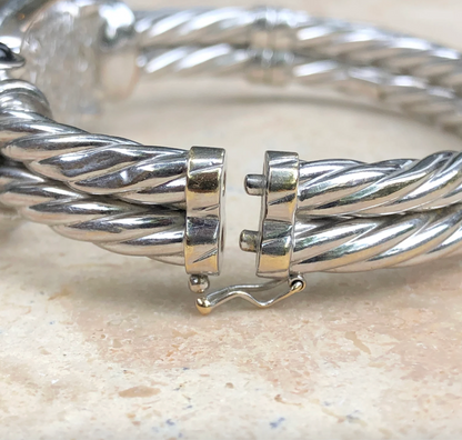 Estate 14KT White Gold Cabochon Onyx Cable Twist Bangle Bracelet - LSJ