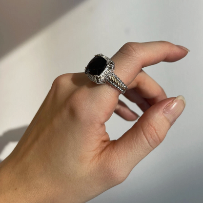 14KT Yellow Gold + Sterling Silver Smokey Quartz + Diamond Ring