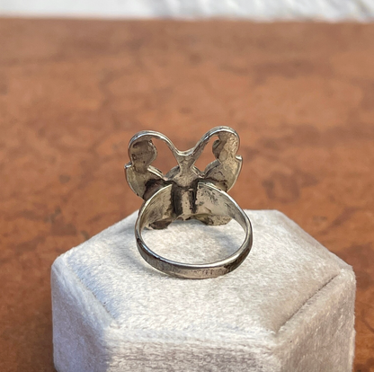 Estate Patina'd Sterling Silver Pearl + Malachite Butterly Ring