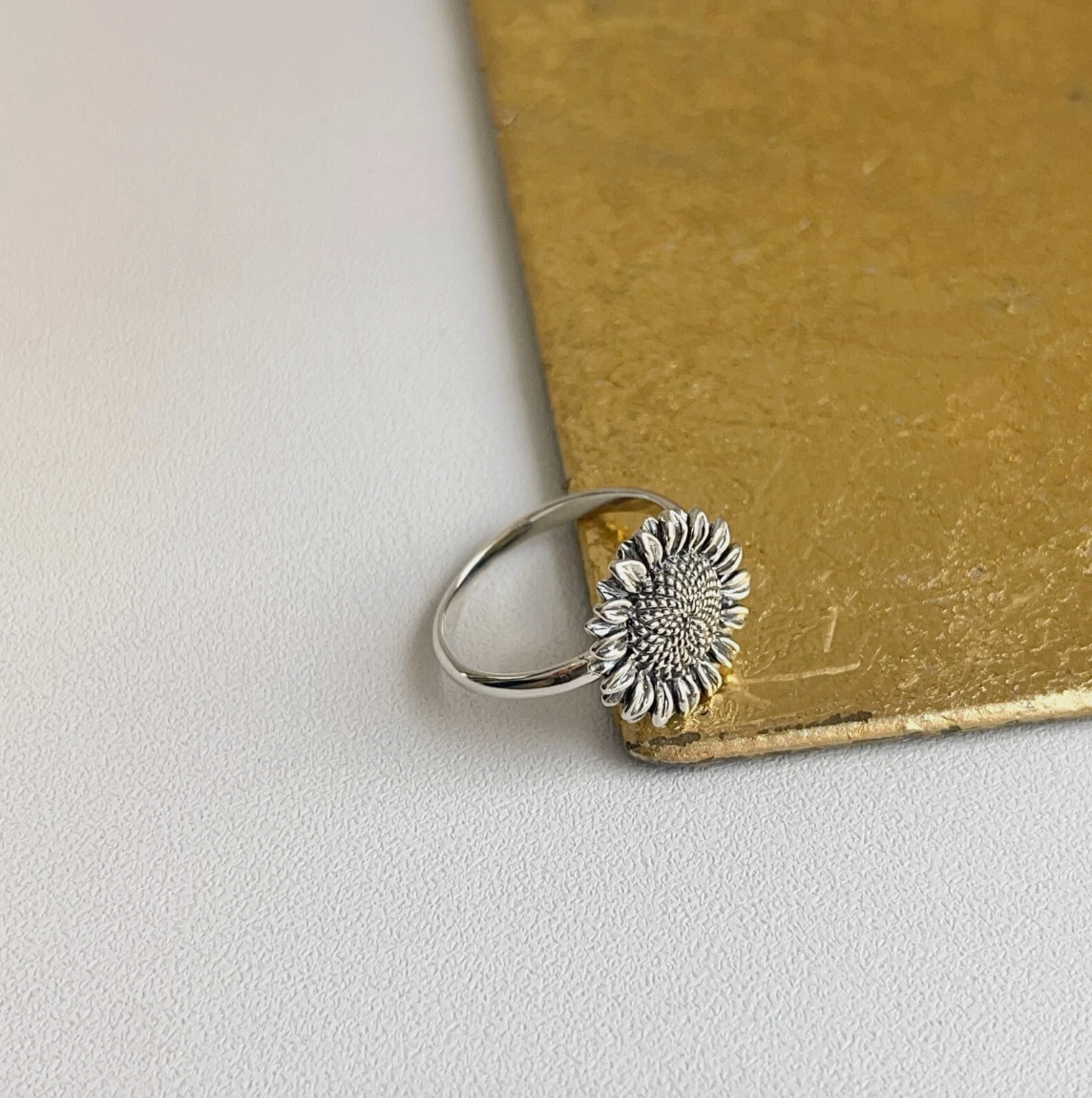 Sterling Silver Oxidized Sunflower Ring