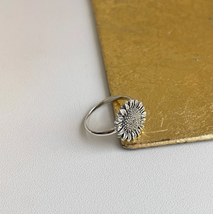 Sterling Silver Oxidized Sunflower Ring