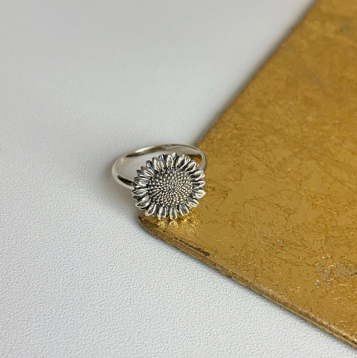 Sterling Silver Oxidized Sunflower Ring