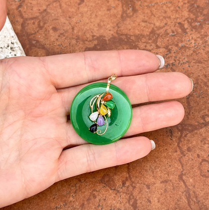 Estate 14KT Yellow Gold Round Jade Medallion Pendant