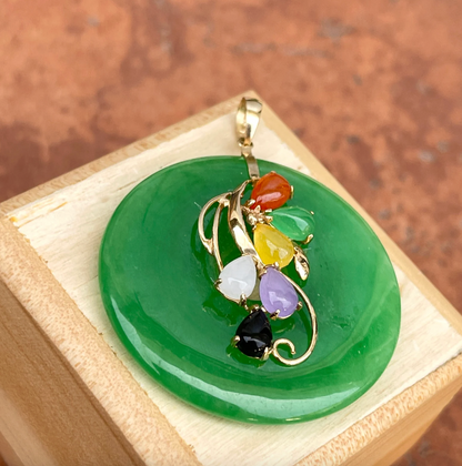 Estate 14KT Yellow Gold Round Jade Medallion Pendant
