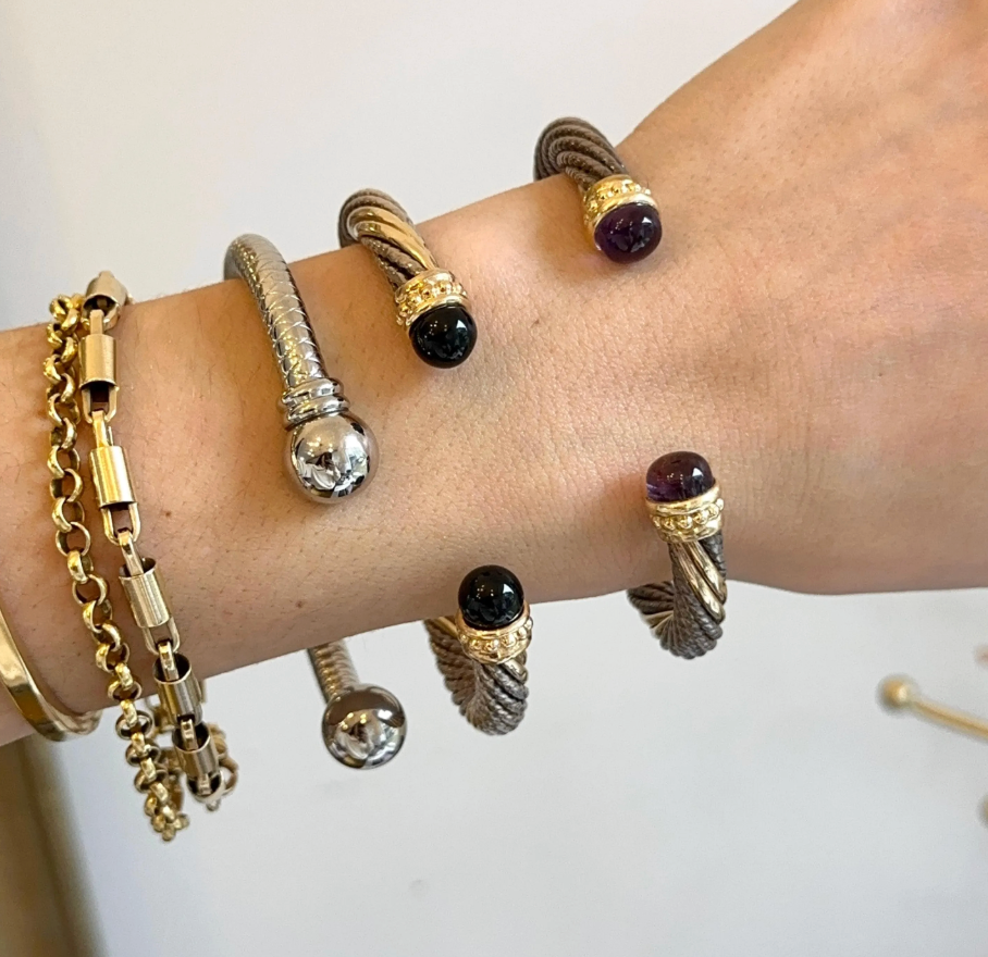 Estate Stainless Steel Open Ball End Cuff Bracelet