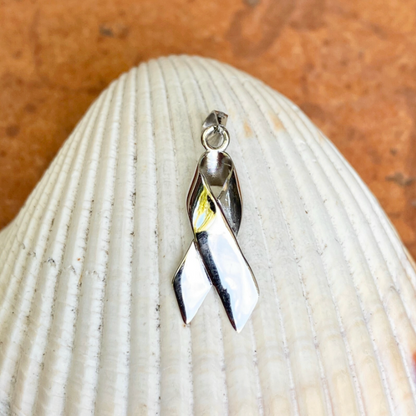 Sterling Silver High Polished Cancer Awareness Ribbon Pendant Charm Small