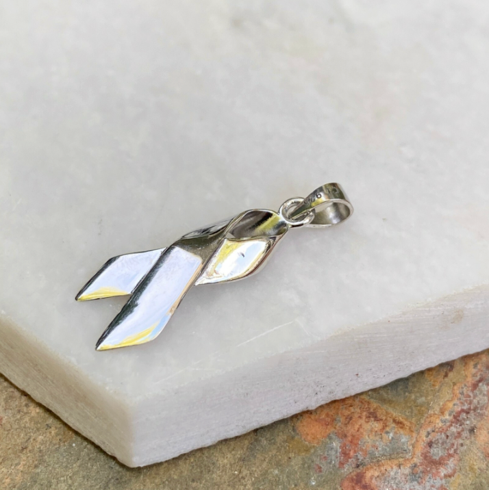 Sterling Silver High Polished Cancer Awareness Ribbon Pendant Charm Small