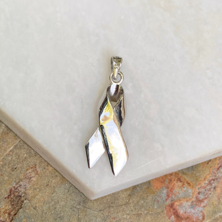 Sterling Silver High Polished Cancer Awareness Ribbon Pendant Charm Small