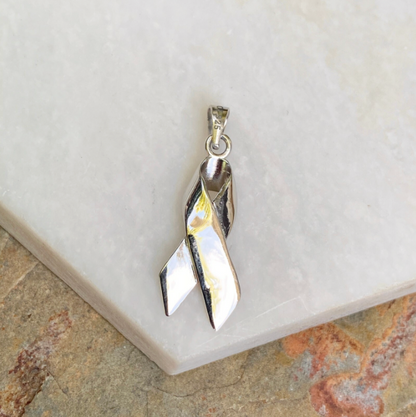 Sterling Silver High Polished Cancer Awareness Ribbon Pendant Charm Small