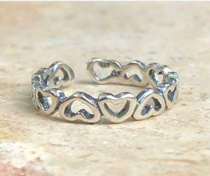 Sterling Silver Open Heart TOE Ring Adjustable