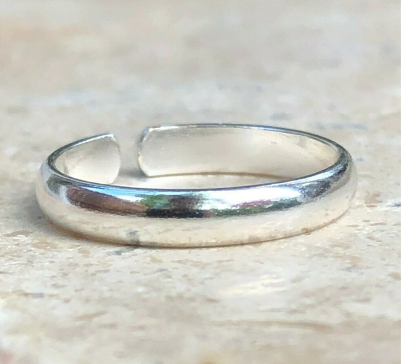 Sterling Silver Solid Polished Toe Ring Adjustable Plain