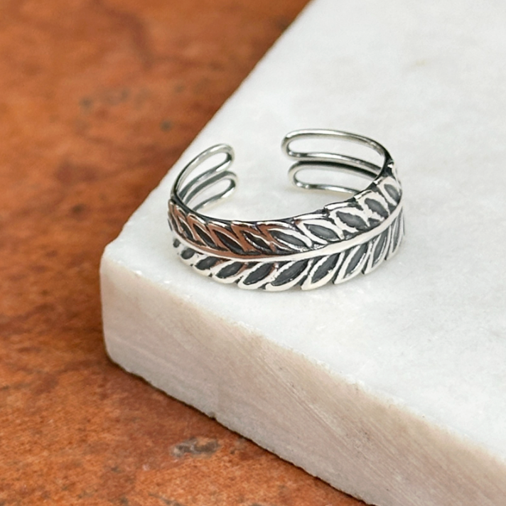 Sterling Silver Antiqued Leaf Toe Ring