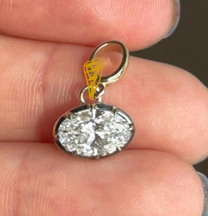 Custom 14KT Yellow Gold Oval 2 CT Lab Diamond Georgian Set Pendant - LSJ