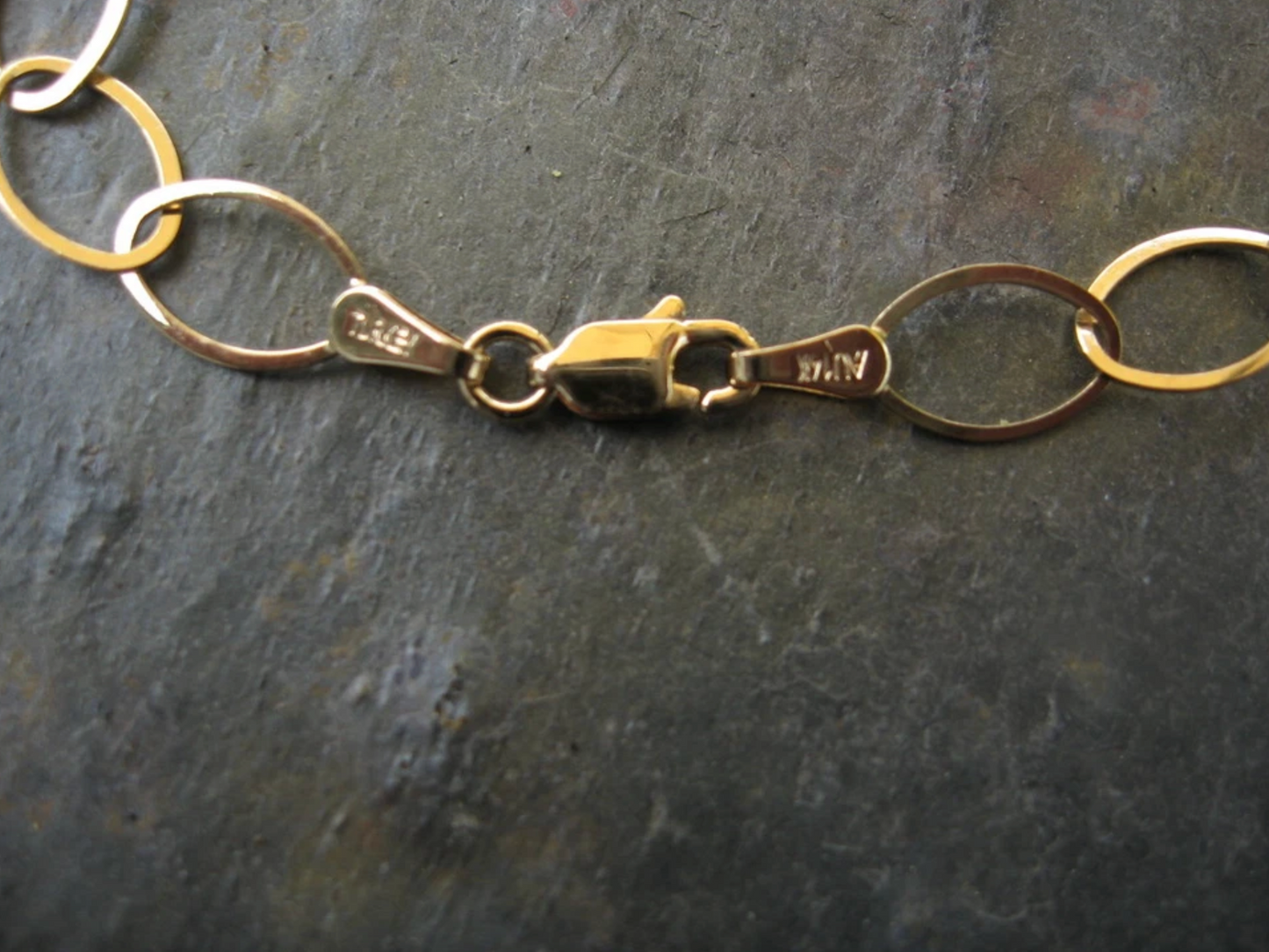 14KT Yellow Gold Hammered Oval Links Necklace 24"