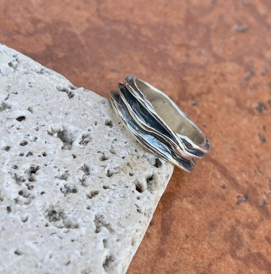 Sterling Silver Antiqued Ridged Band Ring