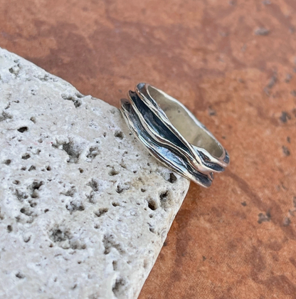 Sterling Silver Antiqued Ridged Band Ring