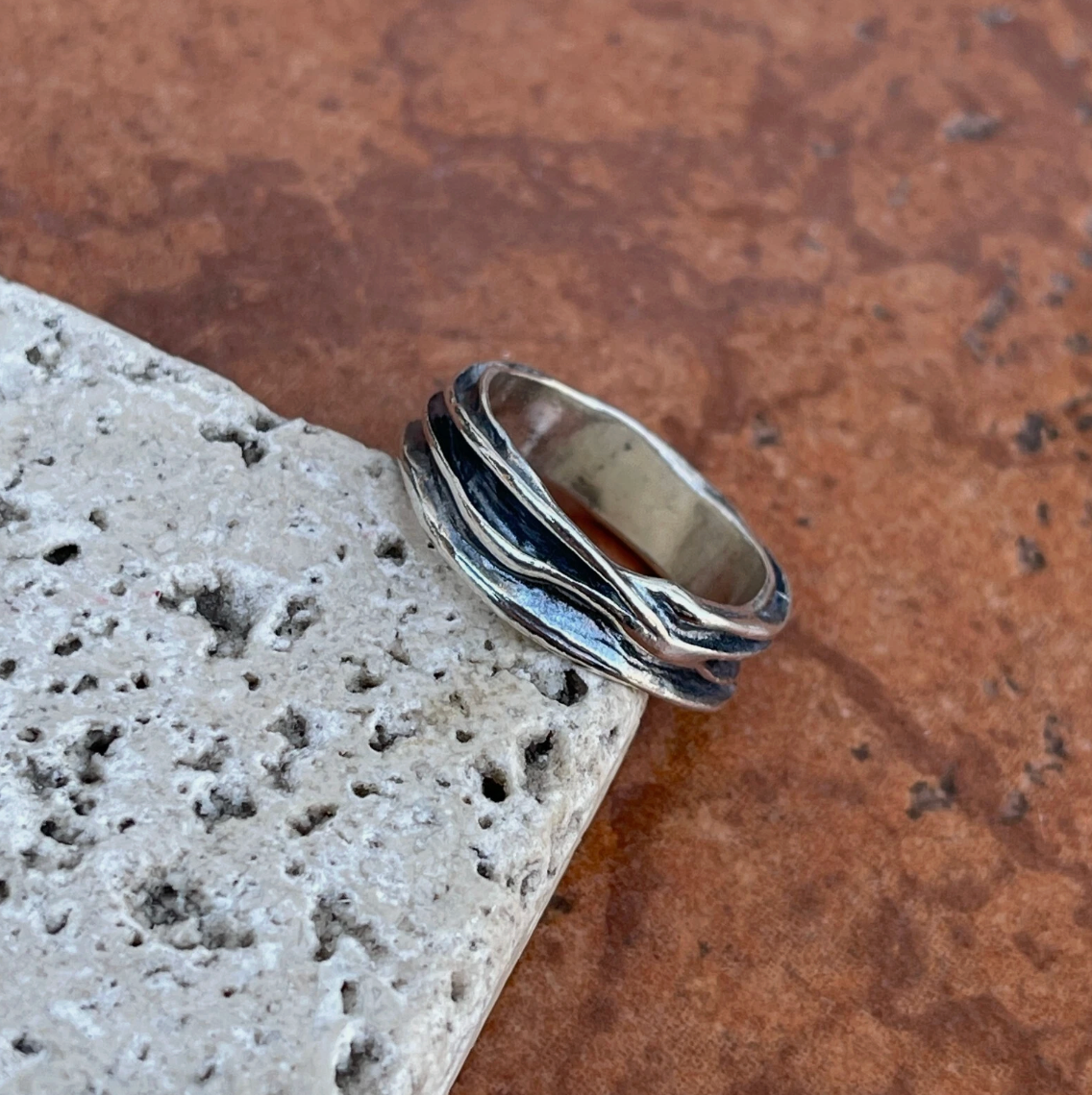 Sterling Silver Antiqued Ridged Band Ring