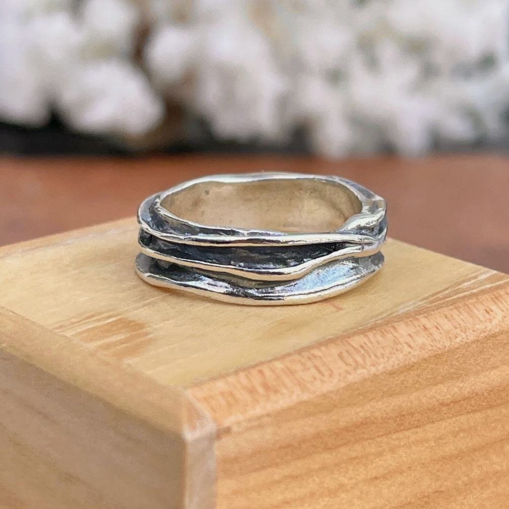 Sterling Silver Antiqued Ridged Band Ring