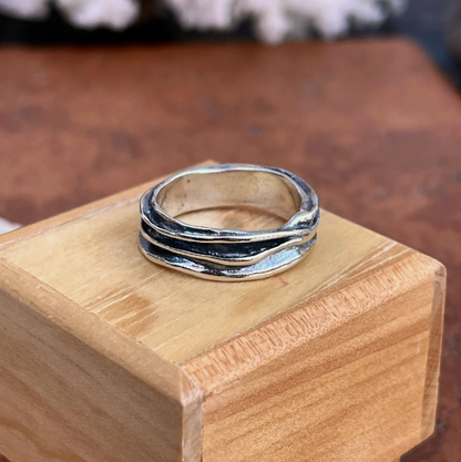Sterling Silver Antiqued Ridged Band Ring