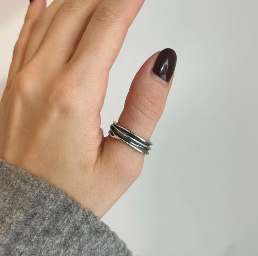 Sterling Silver Antiqued Ridged Band Ring