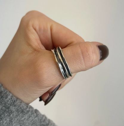 Sterling Silver Antiqued Ridged Band Ring
