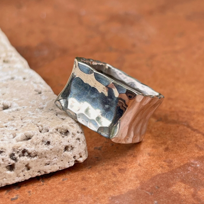 Sterling Silver Hammered Square Band Ring