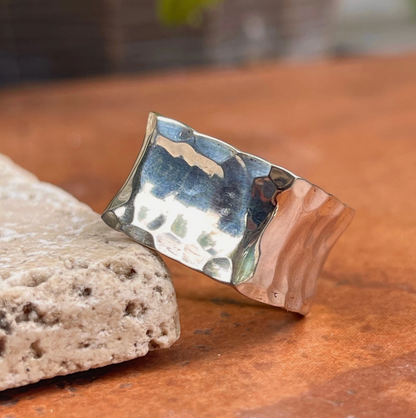 Sterling Silver Hammered Square Band Ring