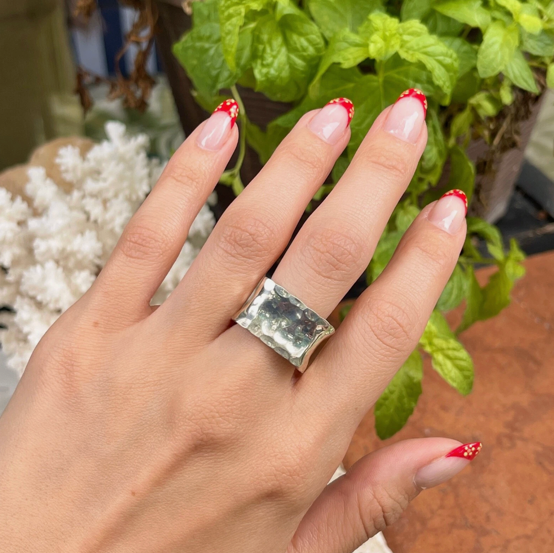 Sterling Silver Hammered Square Band Ring