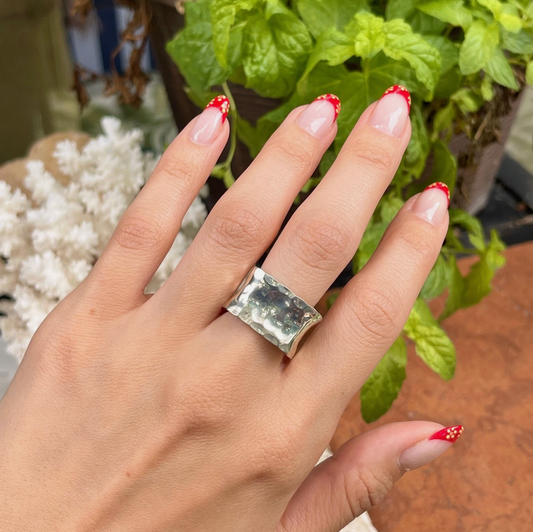Sterling Silver Hammered Square Band Ring