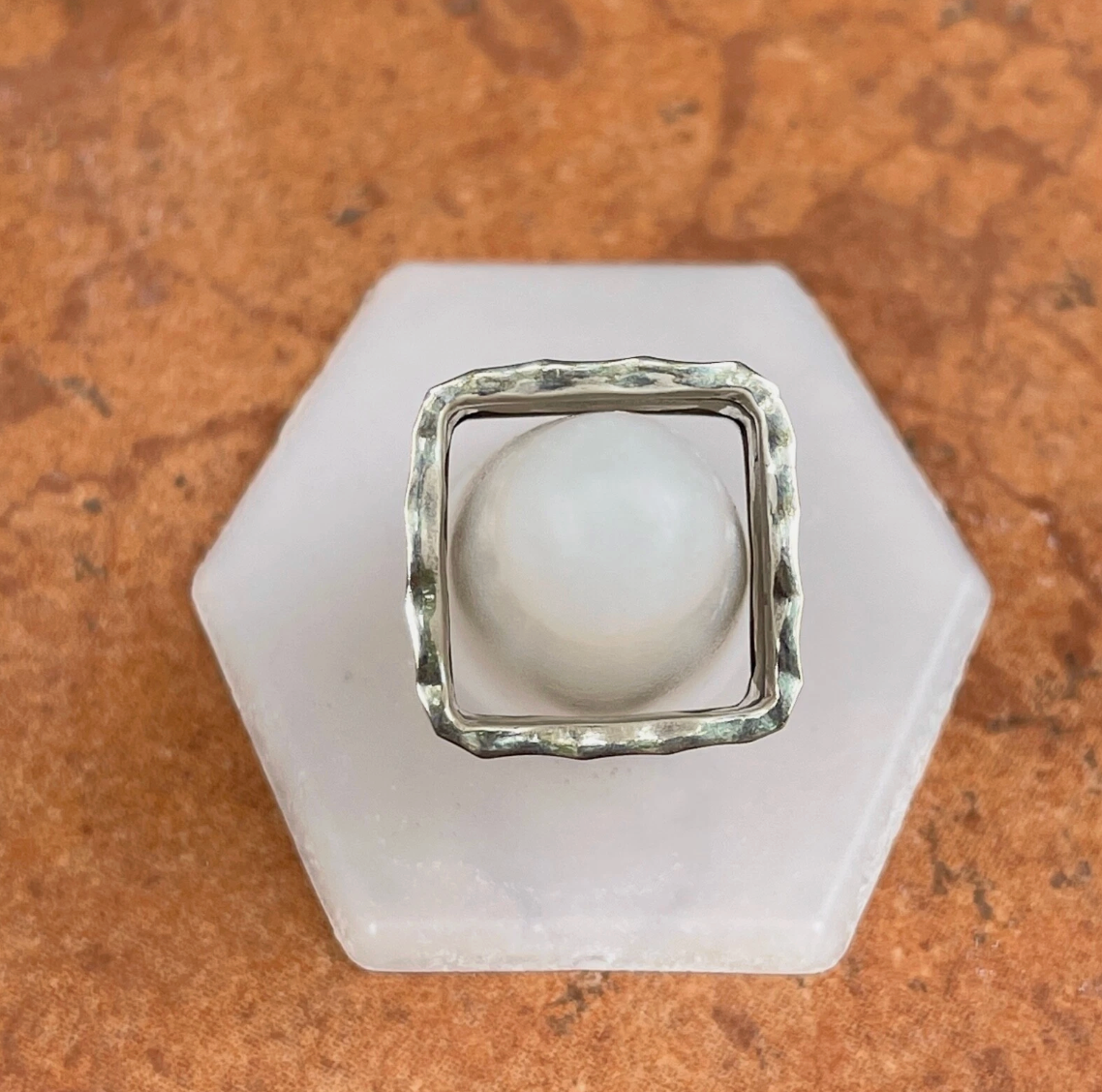Sterling Silver Hammered Square Band Ring
