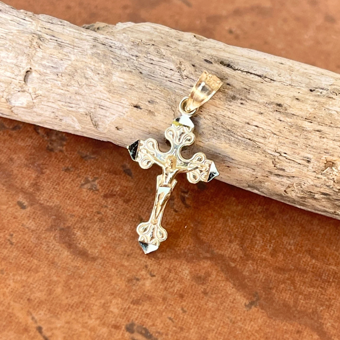 10KT Yellow Gold 2D Crucifix Pendant Charm 20mm