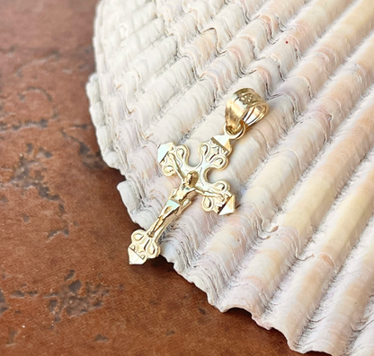 10KT Yellow Gold 2D Crucifix Pendant Charm 20mm