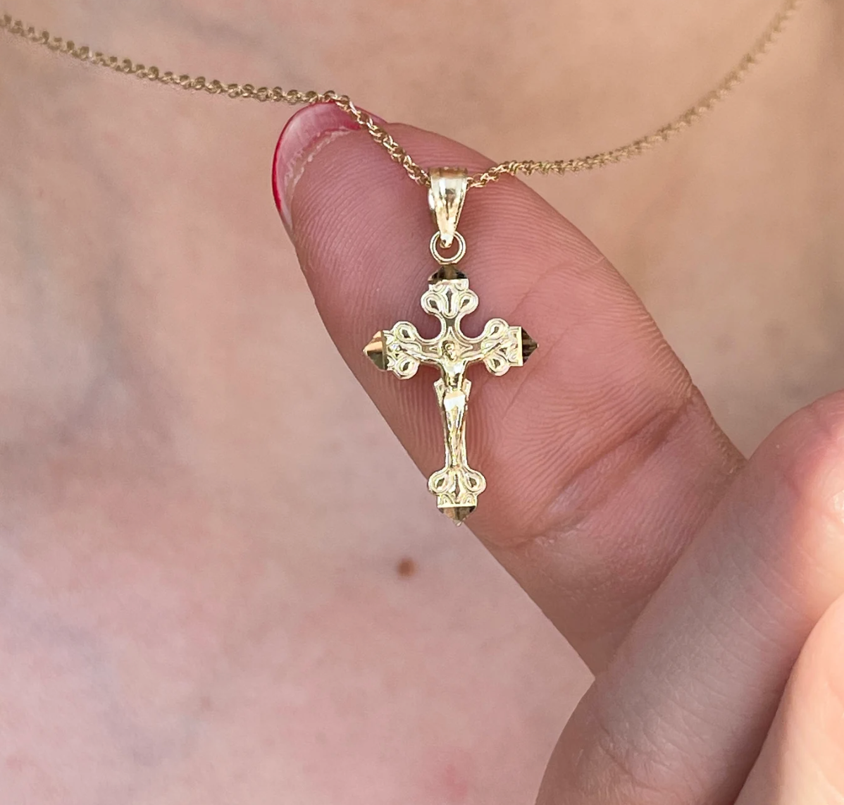 10KT Yellow Gold 2D Crucifix Pendant Charm 20mm