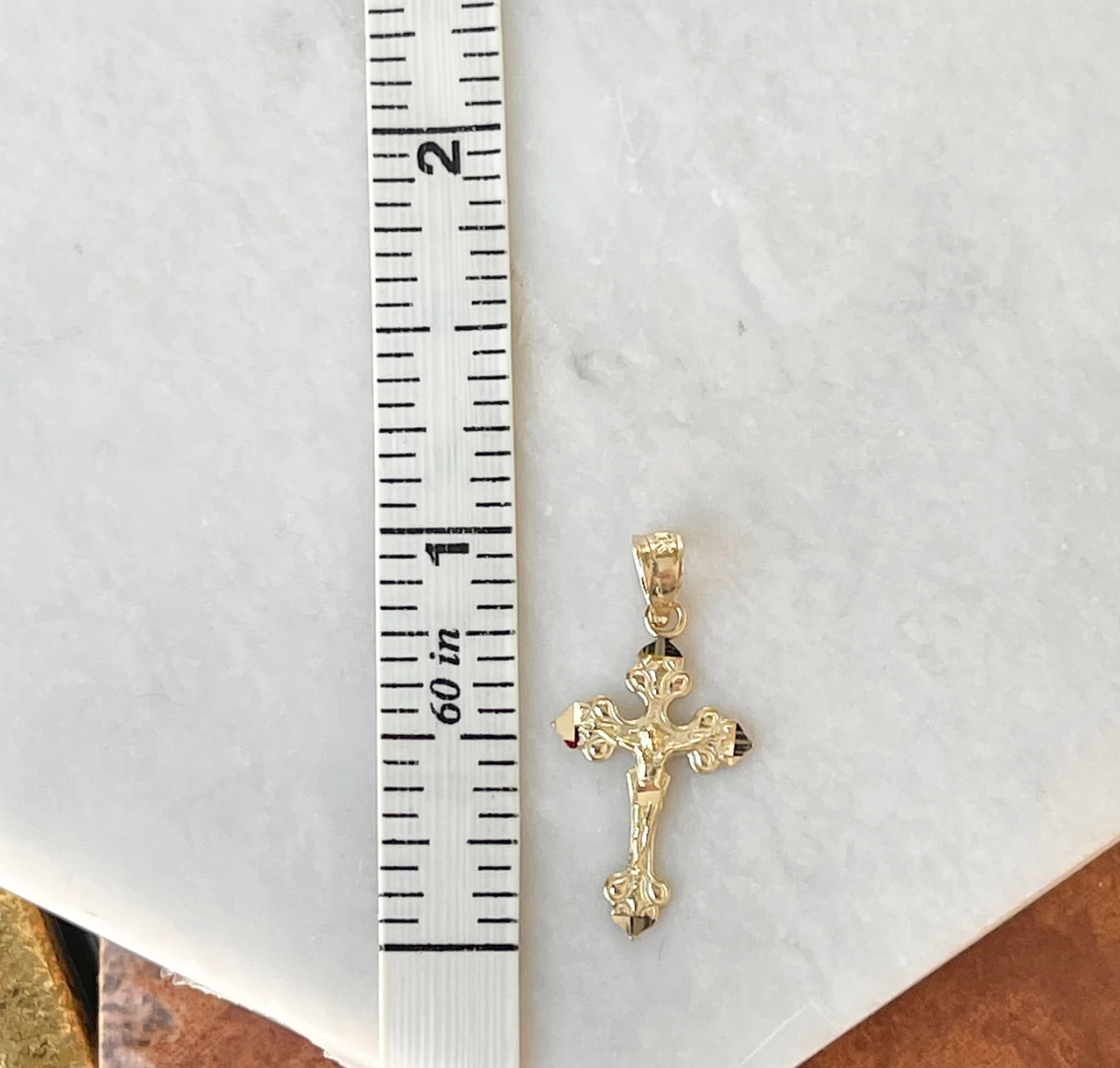 10KT Yellow Gold 2D Crucifix Pendant Charm 20mm
