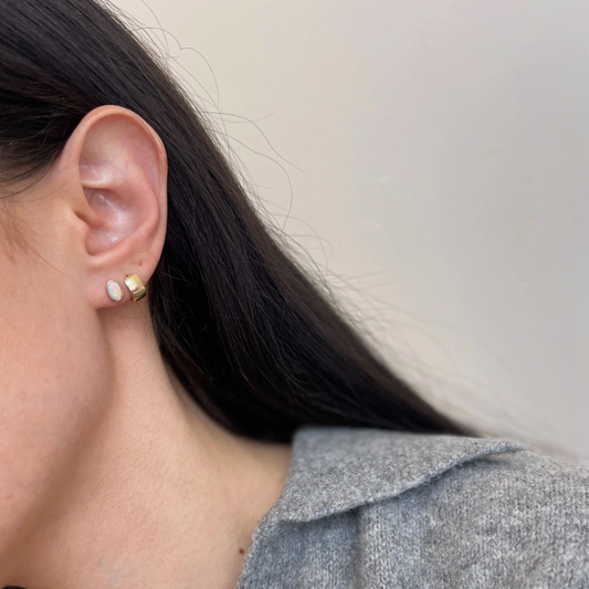 14KT Yellow Gold Lab Created Opal Oval Stud Earrings