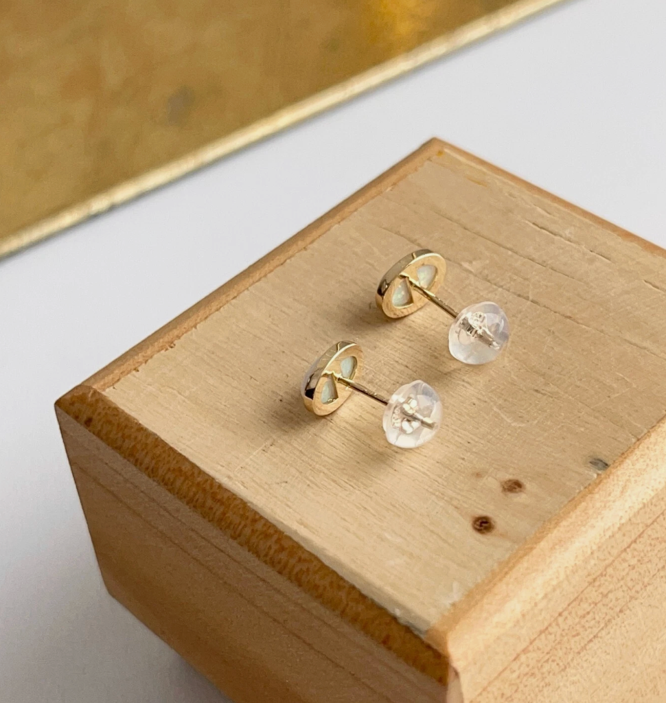 14KT Yellow Gold Lab Created Opal Oval Stud Earrings