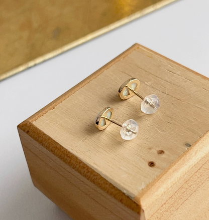 14KT Yellow Gold Lab Created Opal Oval Stud Earrings