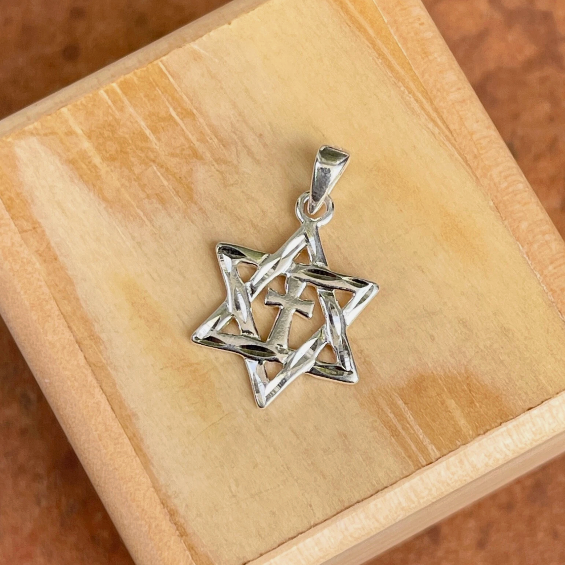 Sterling Silver Star of David + Cross Pendant Charm