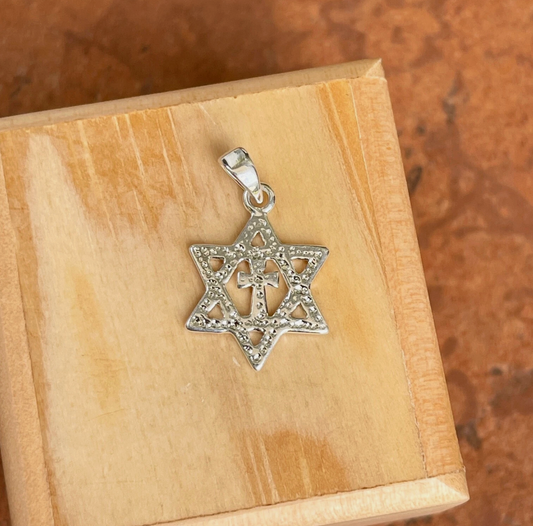 Sterling Silver Star of David + Cross Pendant Charm