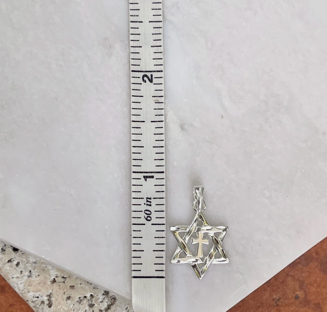 Sterling Silver Star of David + Cross Pendant Charm