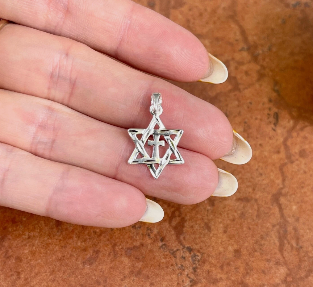 Sterling Silver Star of David + Cross Pendant Charm