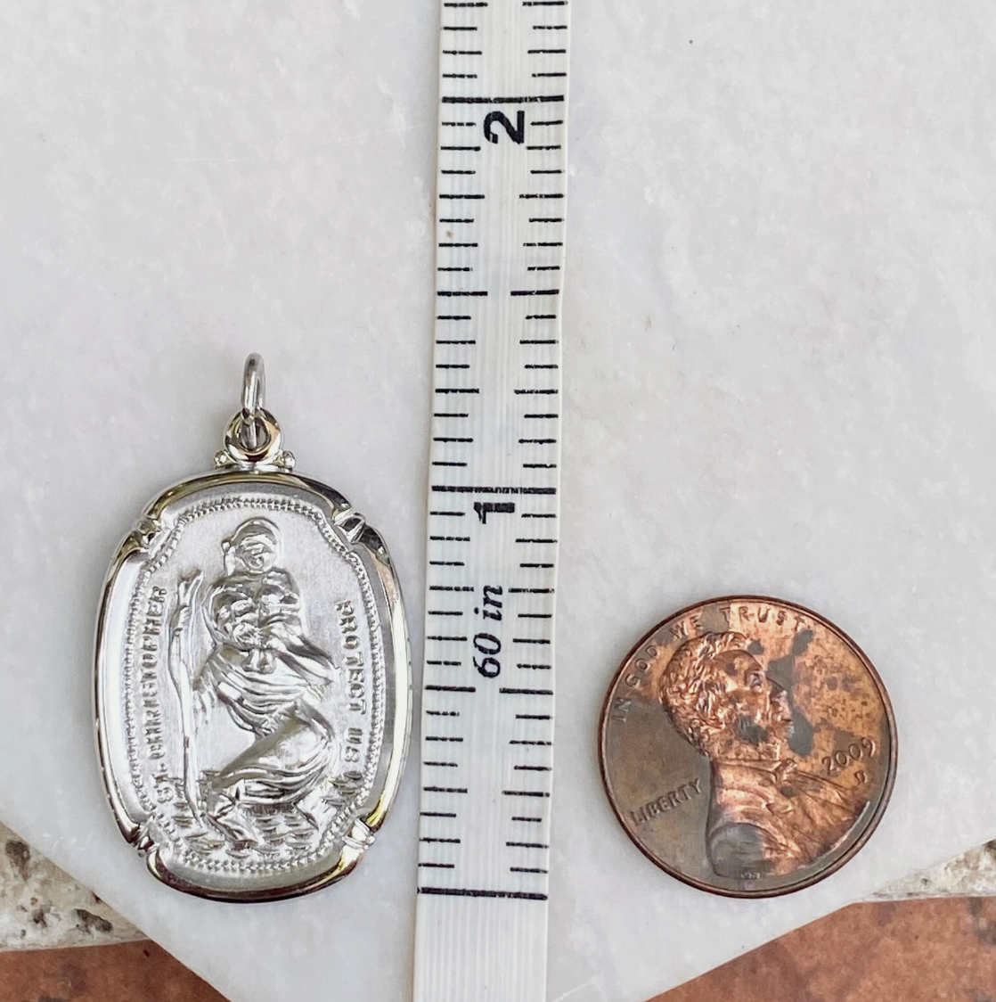 Sterling Silver Oval Matte St Christopher Medal Pendant 31mm