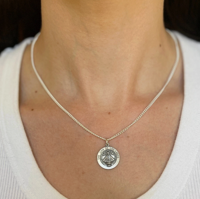 Sterling Silver San Juan De Los Lagos Round Medal Pendant 16mm