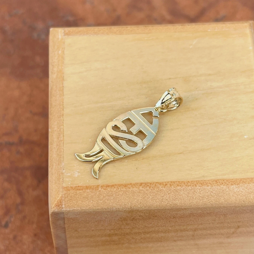 10KT Yellow Gold Ichthus Jesus Pendant Charm