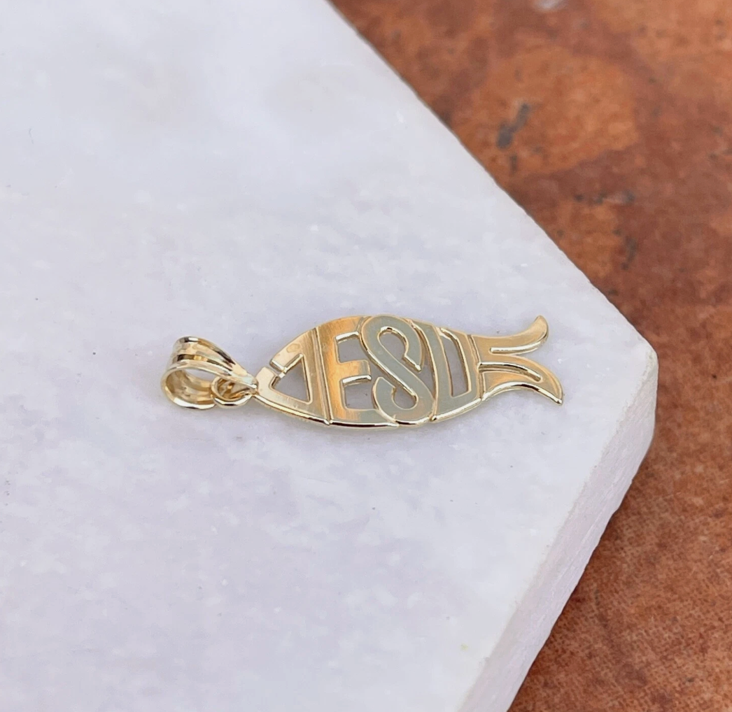 10KT Yellow Gold Ichthus Jesus Pendant Charm