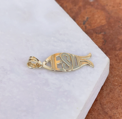 10KT Yellow Gold Ichthus Jesus Pendant Charm