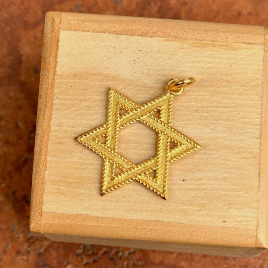 24KT Gold-Plated Star of David Textured Pendant 25mm