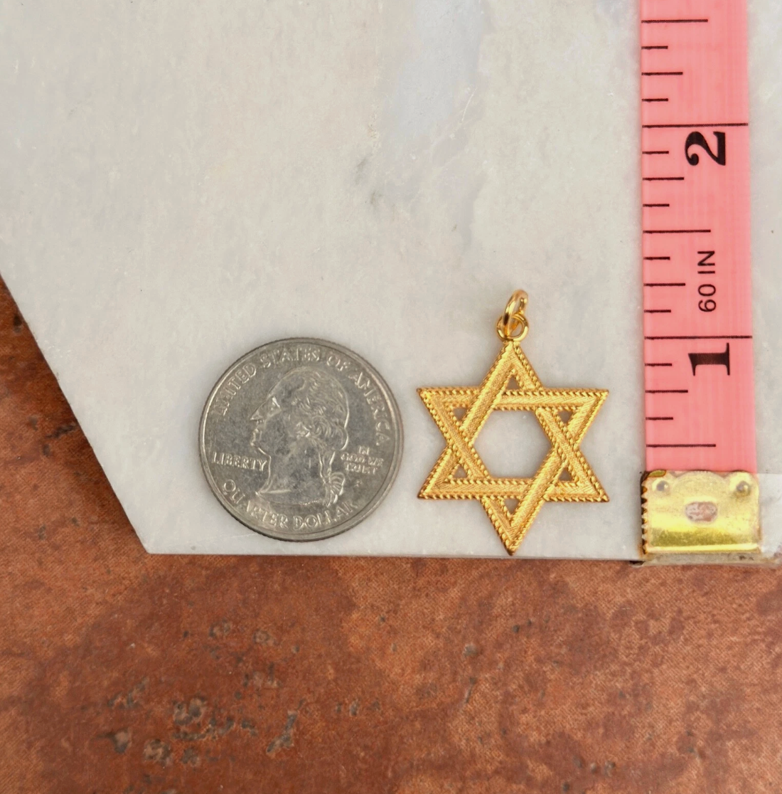 24KT Gold-Plated Star of David Textured Pendant 25mm